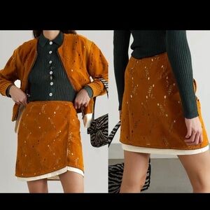Andersson Bell Kaila Laser-Cut Embossed Faux Suede Wrap Mini Skirt